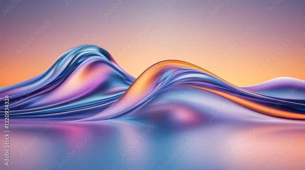 Aufkleber Colorful and Dreamy Abstract Sunset Landscape with a Blend of Warm and Cool Tones Creating a Serene and Tranquil Atmosphere  Soft Gradients and Flowing Shapes Evoke a Sense of Peacefulness and Calm