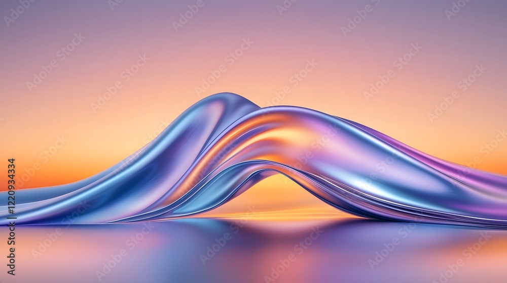 Poster Mesmerizing Colorful Abstract Sunset Landscape with Flowing Gradients and Serene Shapes  Soft undulating waves of warm and cool tones create a dreamy tranquil and visually striking digital artwork