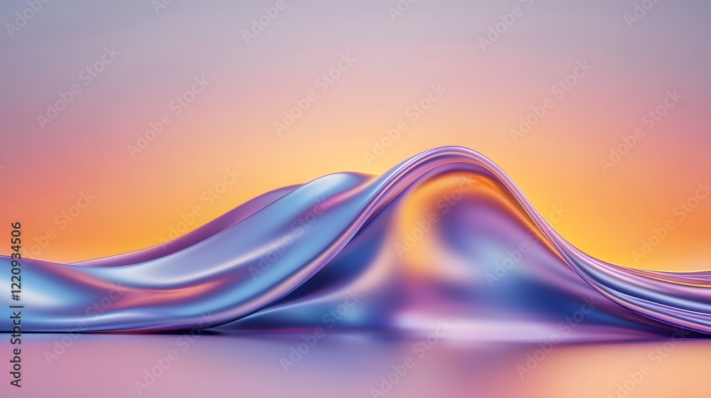 Poster interpretation of a sunset landscape with radiant colors and soft fluid shapes capturing the beauty 