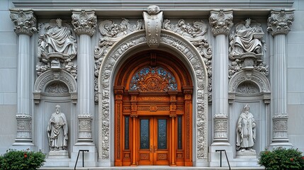 Obraz premium Ornate Entranceway With Intricate Stone Carvings And Wooden Doors