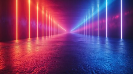 Fototapeta premium A vibrant display of radiating light beams in various colors,