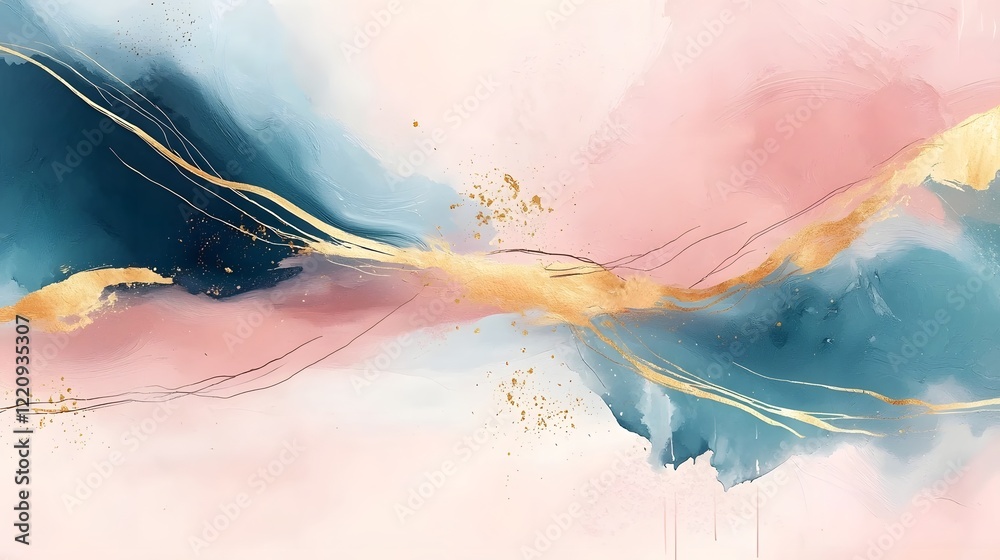 Poster visually striking abstract painting featuring a fluid dynamic composition of vibrant brushstrokes bo