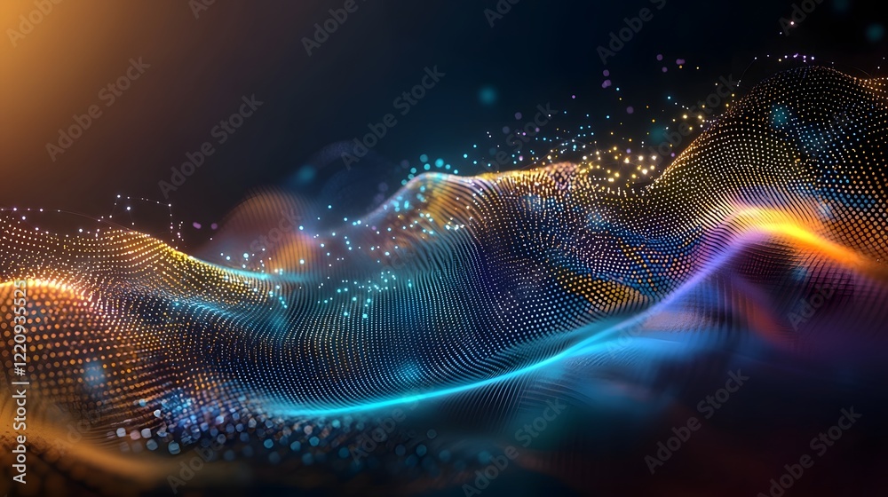 Poster Futuristic Digital 3D Abstract Background with Dynamic Flowing Patterns and Structures Symbolizing Advancement in Science Technology and Education  Modern and Experimental Visual Style