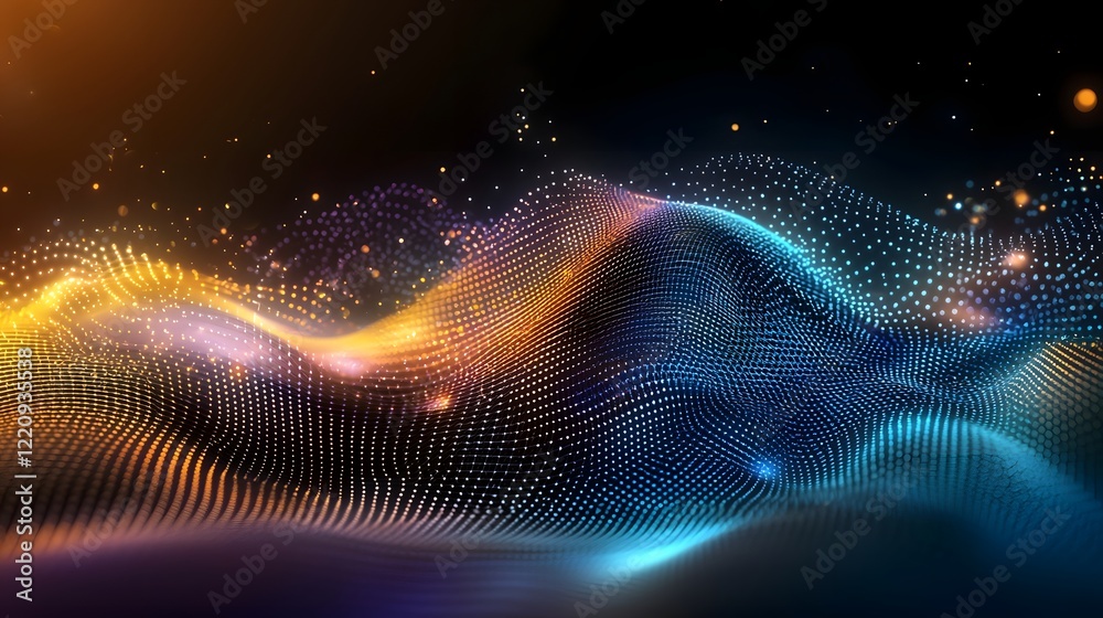 Poster Captivating futuristic 3D abstract digital background featuring a mesmerizing display of complex flowing structures dynamic patterns and vivid colors that symbolize the essence of science technology