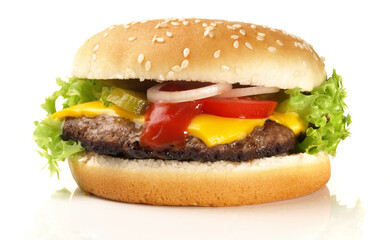 Grilled Cheeseburger isolated  on white Background