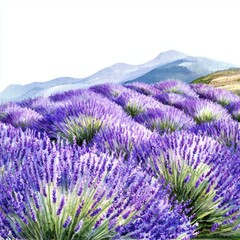 Obraz premium Vibrant Lavender Fields Under Clear Blue Sky in Serene Countryside Landscape