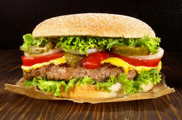 Grilled Cheeseburger on Wood