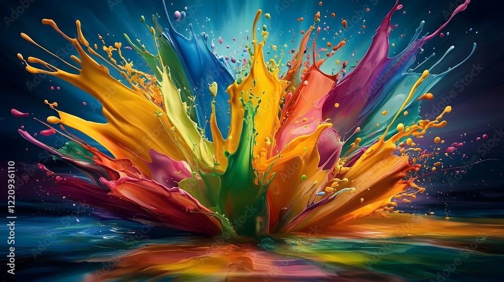 Leinwandbilder mesmerizing abstract wallpaper showcasing a dynamic explosion of vibrant paint splashes in a vivid c