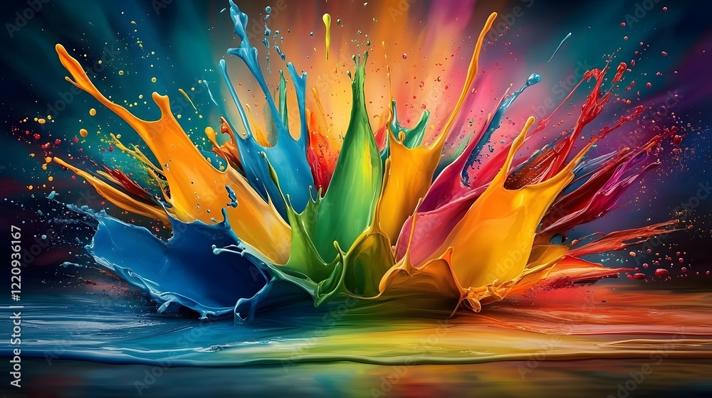 Poster vivid explosion of colorful paint splashes in dynamic abstract artwork high contemporary digital art