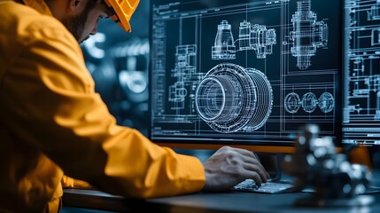 Engineering Professional Analyzing CAD Software for Innovative Mechanical Design Projects. Global Day of the Engineer Concept. Global Day of the Engineer Concept