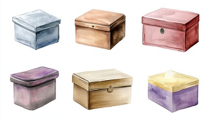 Watercolor box collection isolated art style