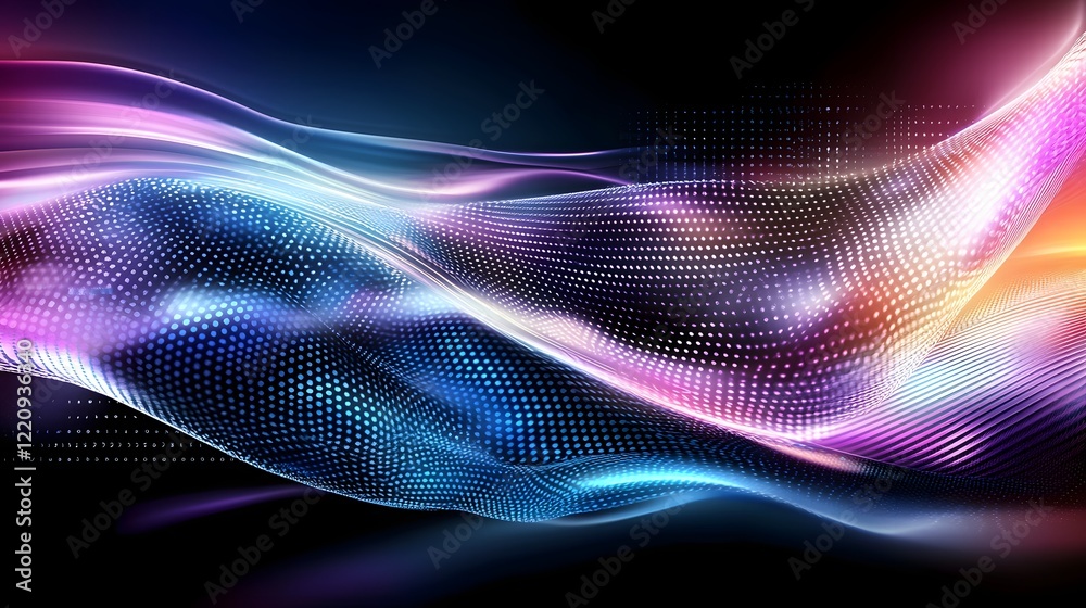 Poster Captivating Waves of Vibrant Colorful Light in Abstract Digital Artwork with Futuristic Aesthetic  Showcasing a mesmerizing display of dynamic flowing patterns in vivid purple