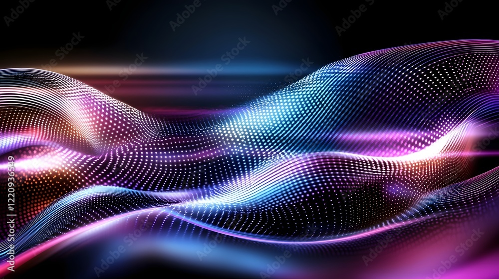 Poster mesmerizing fluid waves of vibrant shimmering light in shades of purple blue and pink create a dynam