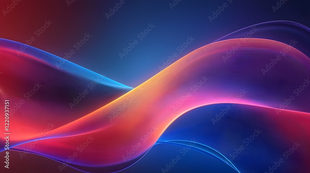 Poster Captivating futuristic 3D abstract design featuring smoothly curving glowing neon lines that form a visually striking and energetic composition with vibrant colorful lighting and a dynamic