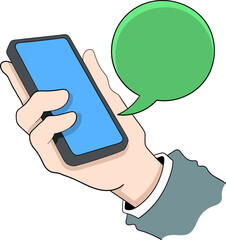 Hand Holding Smartphone with Green Message Bubble Illustration