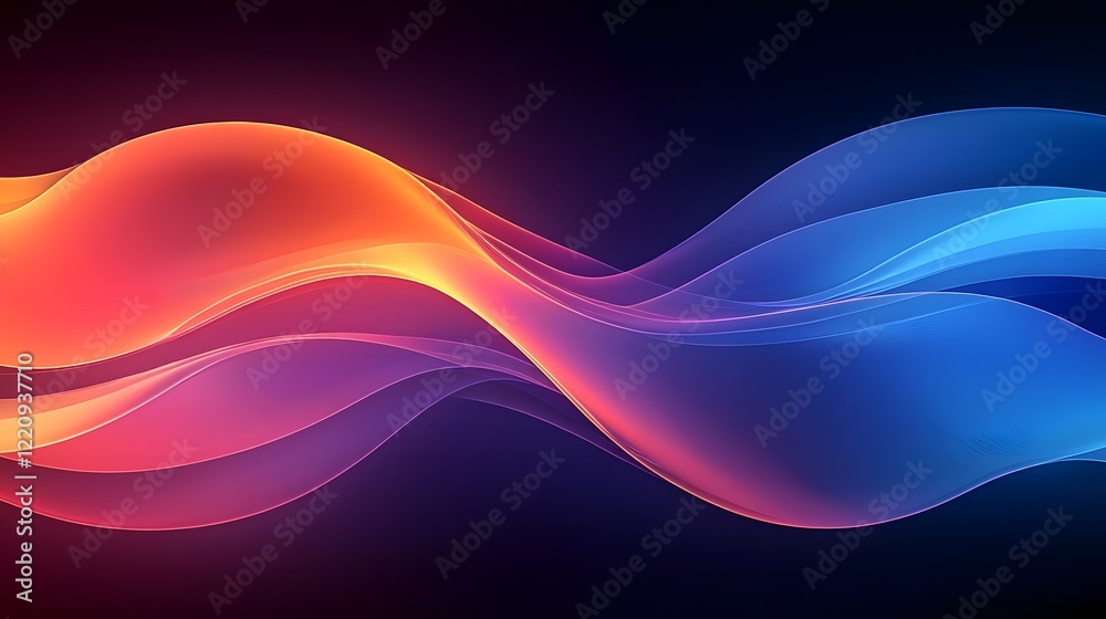 Poster Stunning 3D abstract digital background with mesmerizing neon curves and waves in vivid luminous colors that create a captivating futuristic and visually striking design perfect for creative projects
