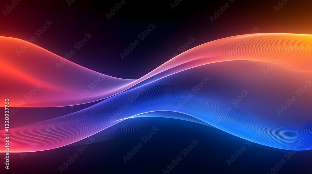 Fototapete Elegant 3D abstract render featuring seamless neon curvy lines in bold and soft colors weaving across a dark background creating a futuristic and visual experience