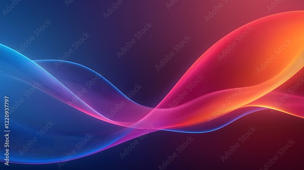 Poster Elegant abstract 3D rendering featuring bold and soft neon curvy lines weaving seamlessly across a dark futuristic background creating a vibrant dynamic and visual experience