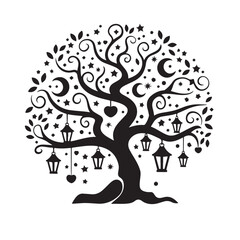 Tree black and white vector illustration design on white  background 