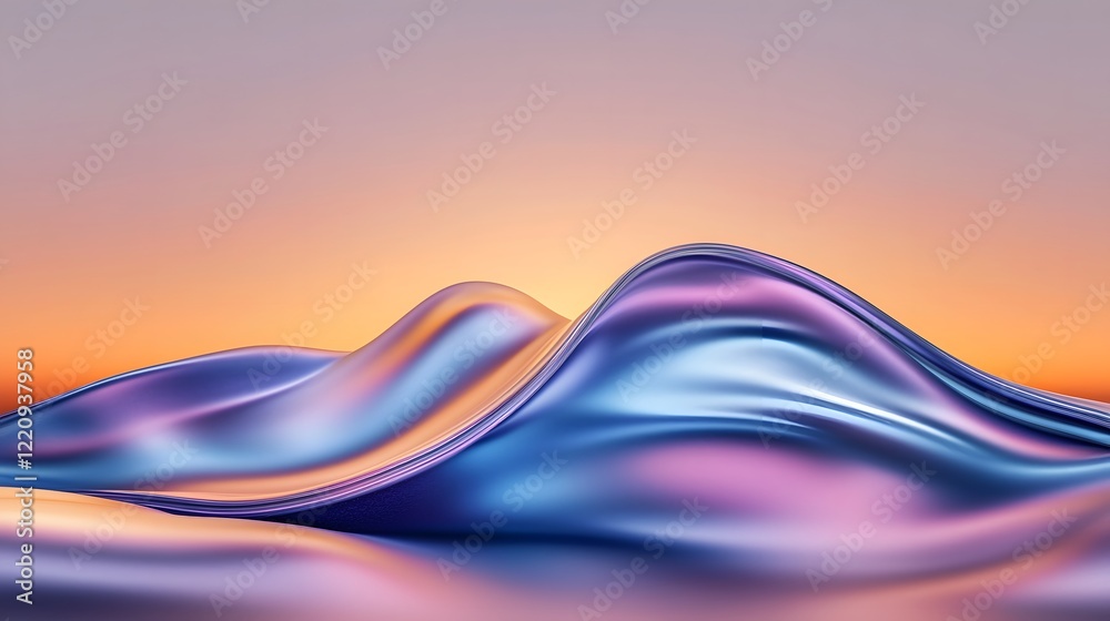 Poster mesmerizing sunset landscape of flowing color gradients across rolling hills and sky abstract digita