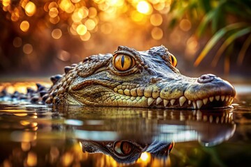 Obraz premium Powerful Crocodile Lurking in Murky River Water - Wildlife Stock Photo