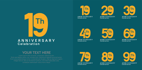 Anniversary logo set vector design, white and orange color for celebration event