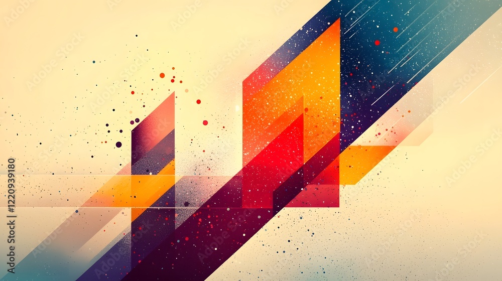 Poster Harmonious Balance of Bold Color Splashes and Intricate Geometric Structures Creating a Visually Appealing Contemporary Abstract Wallpaper Design