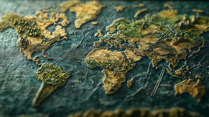 Obraz premium Detailed topographical map showcasing the world's continents and oceans in vibrant colors