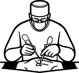 Surgeon Operates Patient with Precision Medical Procedure sign, symbol, vector, art