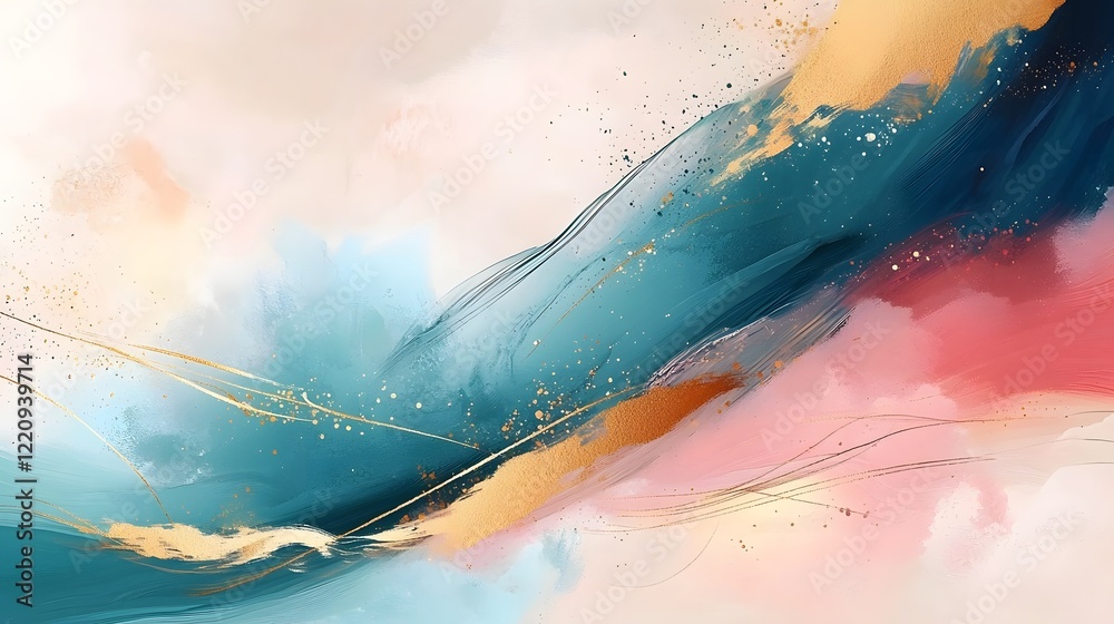 Poster Vibrant Fluid Abstract Painting with Multicolored Brushstrokes and Contemporary Design Texture  Dynamic and Abstract Wallpaper or Background with Rich Hues and Flowing Patterns