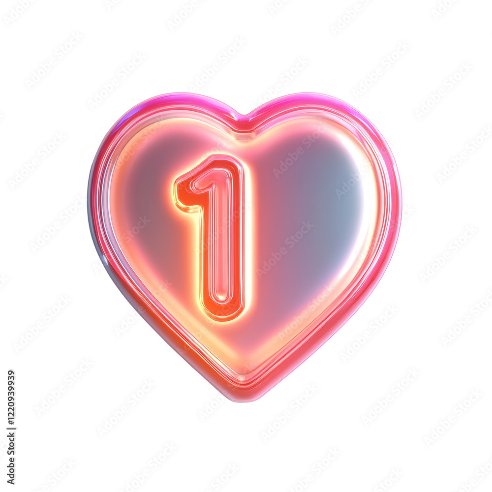Aufkleber The image shows a three dimensional glossy heart shaped design containing a glowing number one.