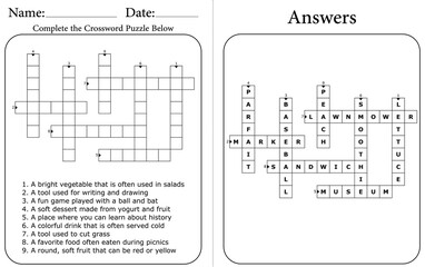 Easy Printable Crossword Puzzle: Educational Student  Activity for Kids
