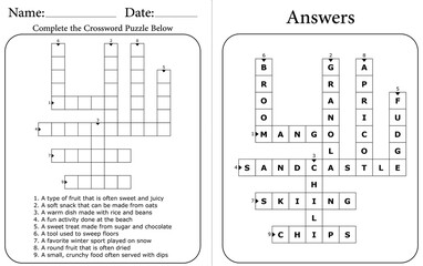 Easy Printable Crossword Puzzle: Educational Student  Activity for Kids