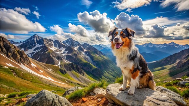 Happy Mini Aussie Dog on Colorado's Grays and Torreys Peaks - Stunning Summer Mountain View