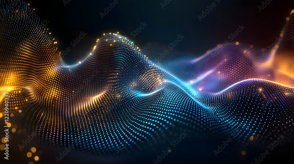 Poster Futuristic Digital Abstract 3D Background Featuring Glowing Geometric Shapes Network Capabilities and Technological Advancements with Ample Copy Space for Design or Visualization Purposes