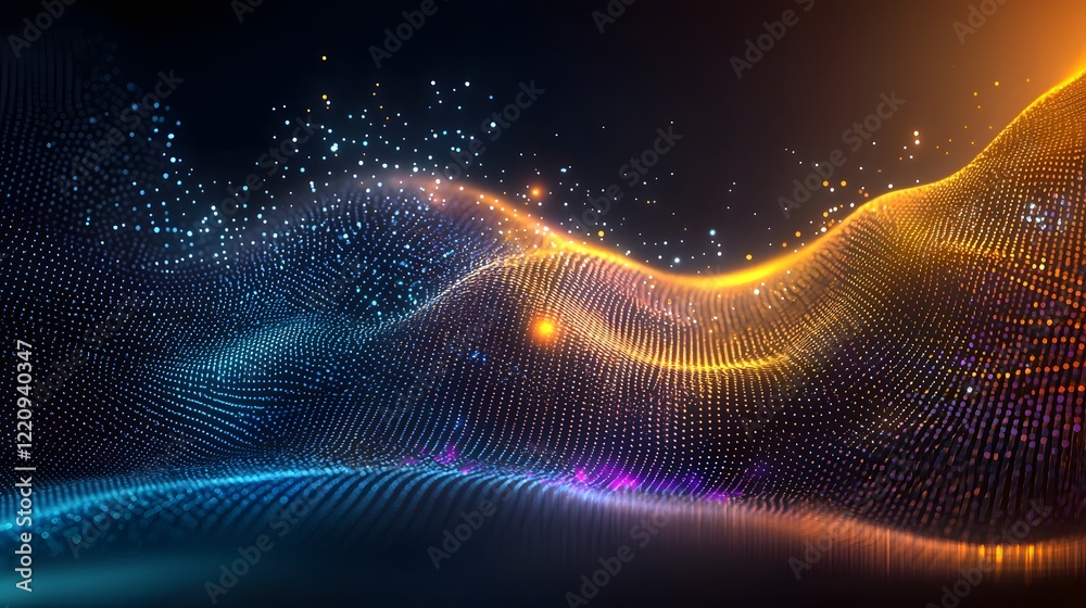 Leinwandbilder Mesmerizing Digital Abstract 3D Background with Futuristic Geometric Shapes and Glowing Elements Symbolizing Technological Advancements and Data Storage Capabilities