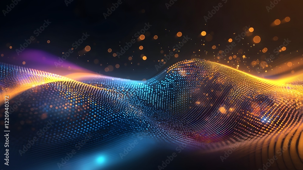 Fototapete Futuristic Digital 3D Abstract Background Featuring Glowing Geometric Shapes Particle Swarms and Visualizations Symbolizing Advanced Network Capabilities Technological Advancements