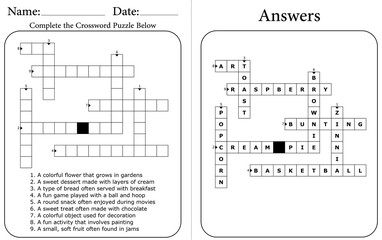 Easy Printable Crossword Puzzle: Educational Student  Activity for Kids