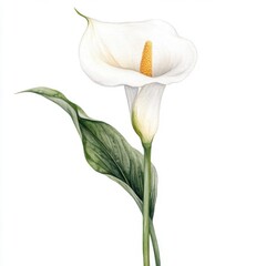 A calla lily flower, elegant and minimalistic, watercolor painting, isolated on white background,