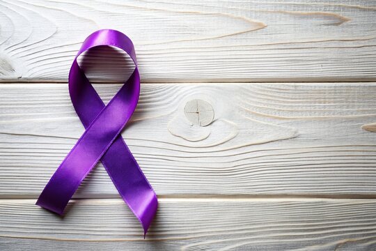 Purple Ribbon on White Wood: Domestic Violence Awareness Background