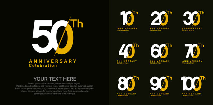 Anniversary logo set vector design, white and yellow color for celebration event