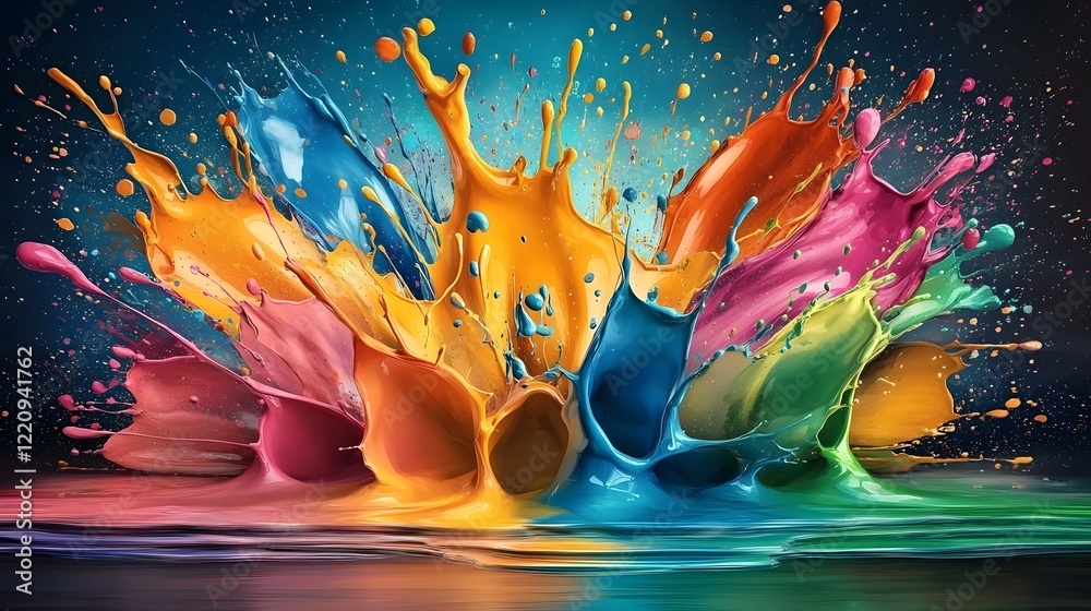 Leinwandbilder Stunning abstract wallpaper with colorful fluid paint splashes creating a dynamic and modern composition perfect for creative digital contemporary visual branding