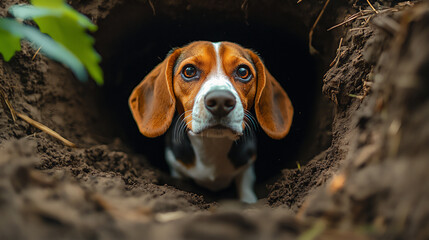  beagle investigating hole