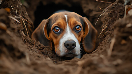  beagle investigating hole