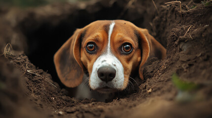  beagle investigating hole
