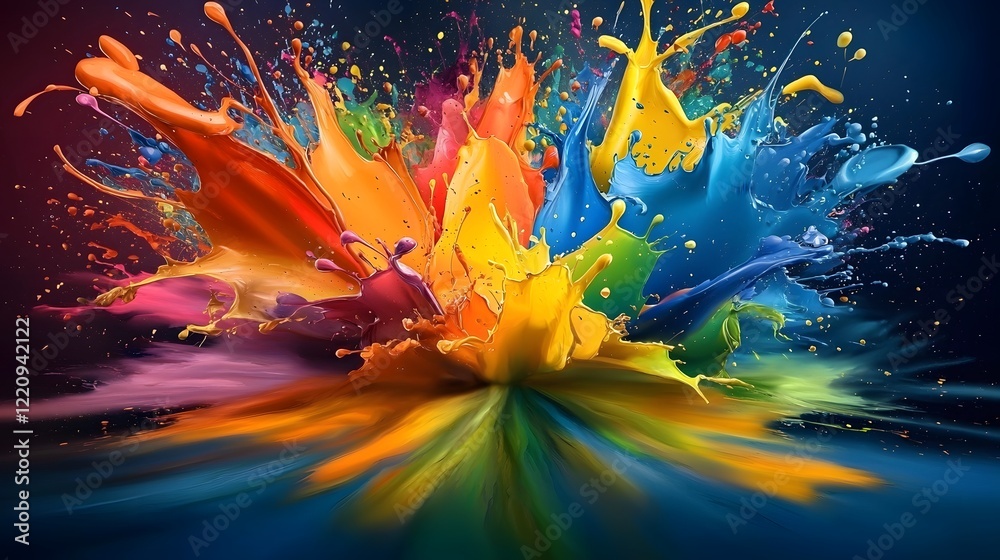 Aufkleber Visually stunning abstract background featuring an explosion of vivid paint splashes in a rainbow of bright colors