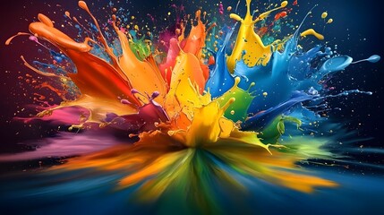 Obraz premium Visually stunning abstract background featuring an explosion of vivid paint splashes in a rainbow of bright colors