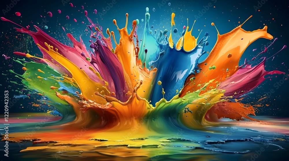 Poster Visually Striking Abstract Composition with an Explosion of Vibrant Multicolored Paint Splashes Creating a Dynamic