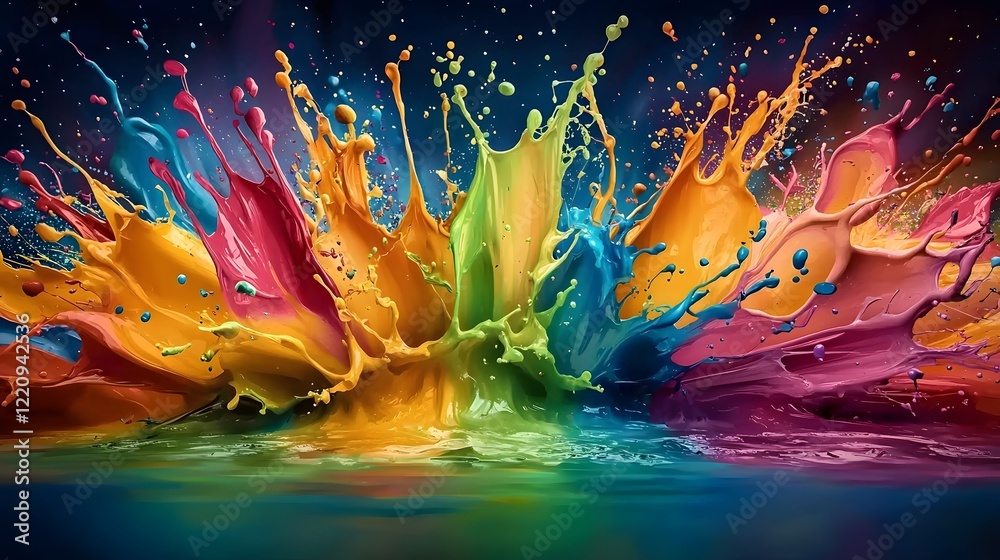 Leinwandbilder Energetic abstract background with bold and soft splashes of multicolored paint blending together to form a unique and eye catching HD wallpaper design