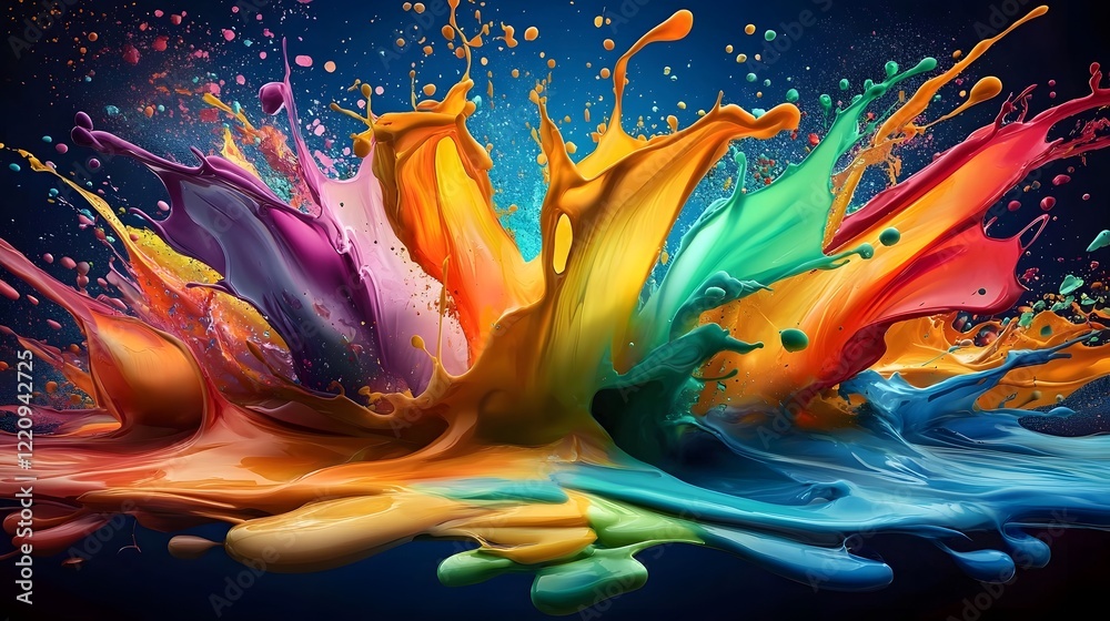 Poster Expressive Abstract Fluid Colorful Paint Splashes Forming a Visually Rich Background Ideal for Modern and Creative Applications Such as Digital Wallpapers Artwork or Multimedia Design